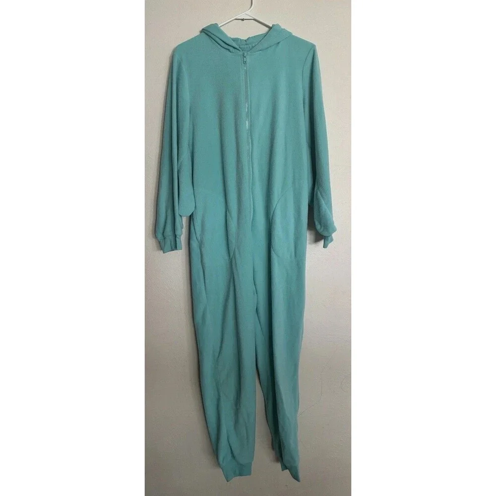 Nick & Nora Owl Fleece Teal One-Piece Pajamas‎ Hooded Wings Women's Small